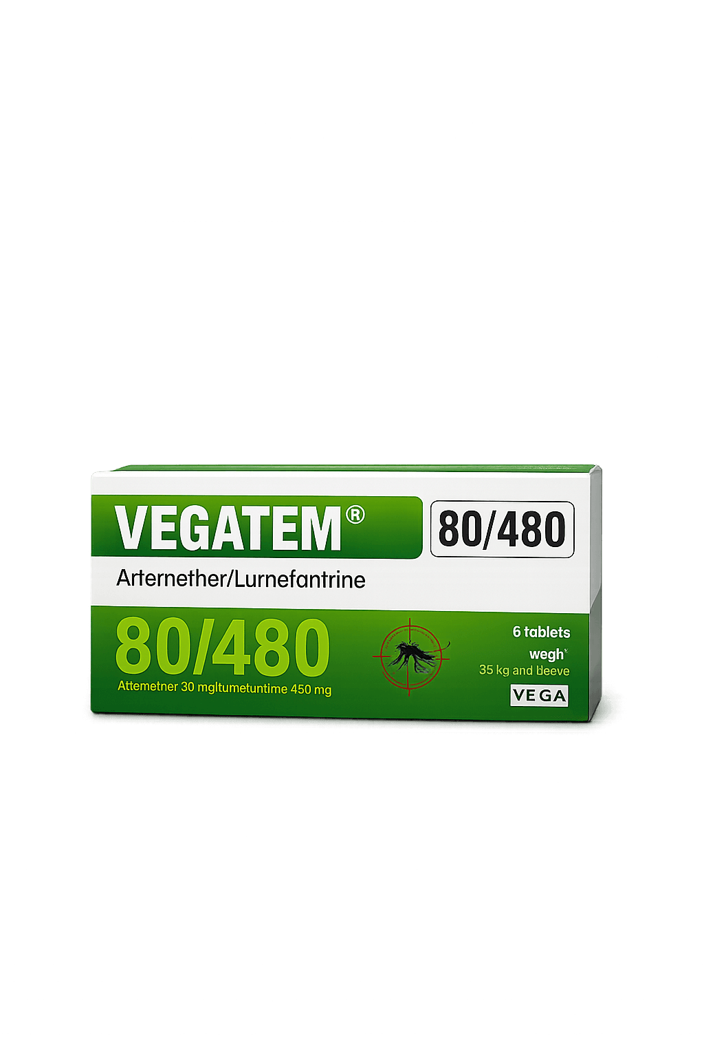 Box of Vegatem 80/480mg Tablet for Malaria Treatment
