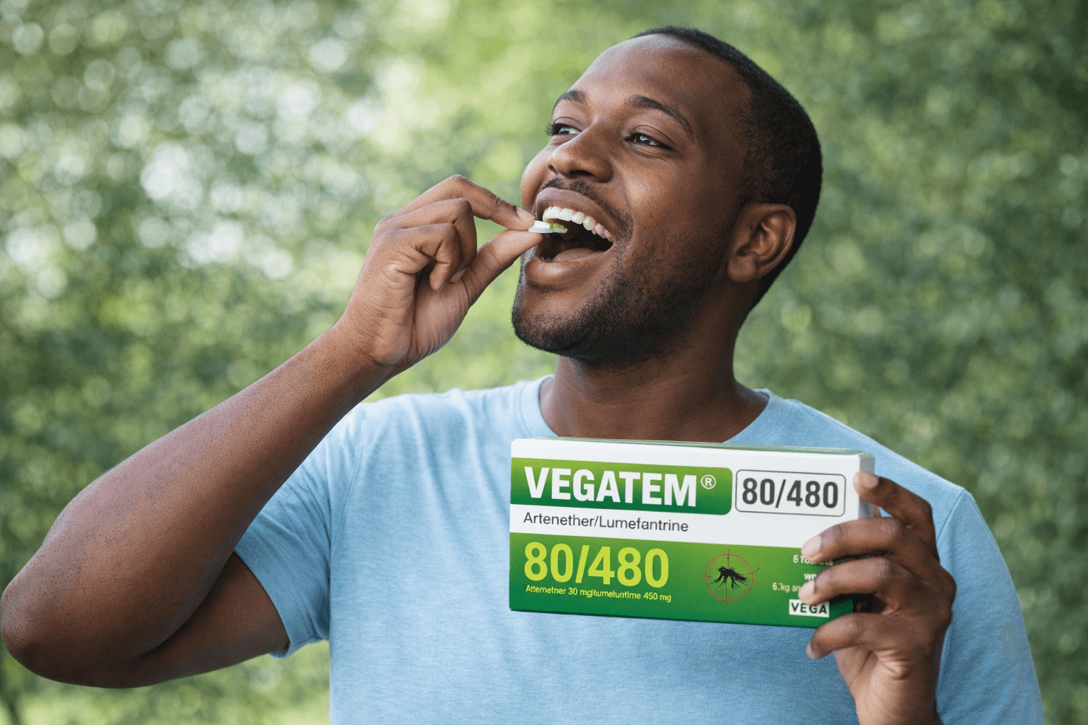 Man taking Vegatem 80/480mg Anti malaria treatment in Ghana